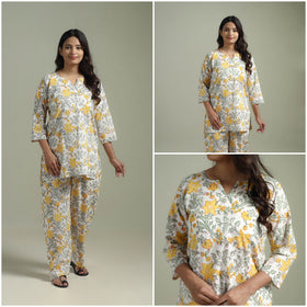 Sanganeri Floral Printed Cotton Night Suit for Women 11