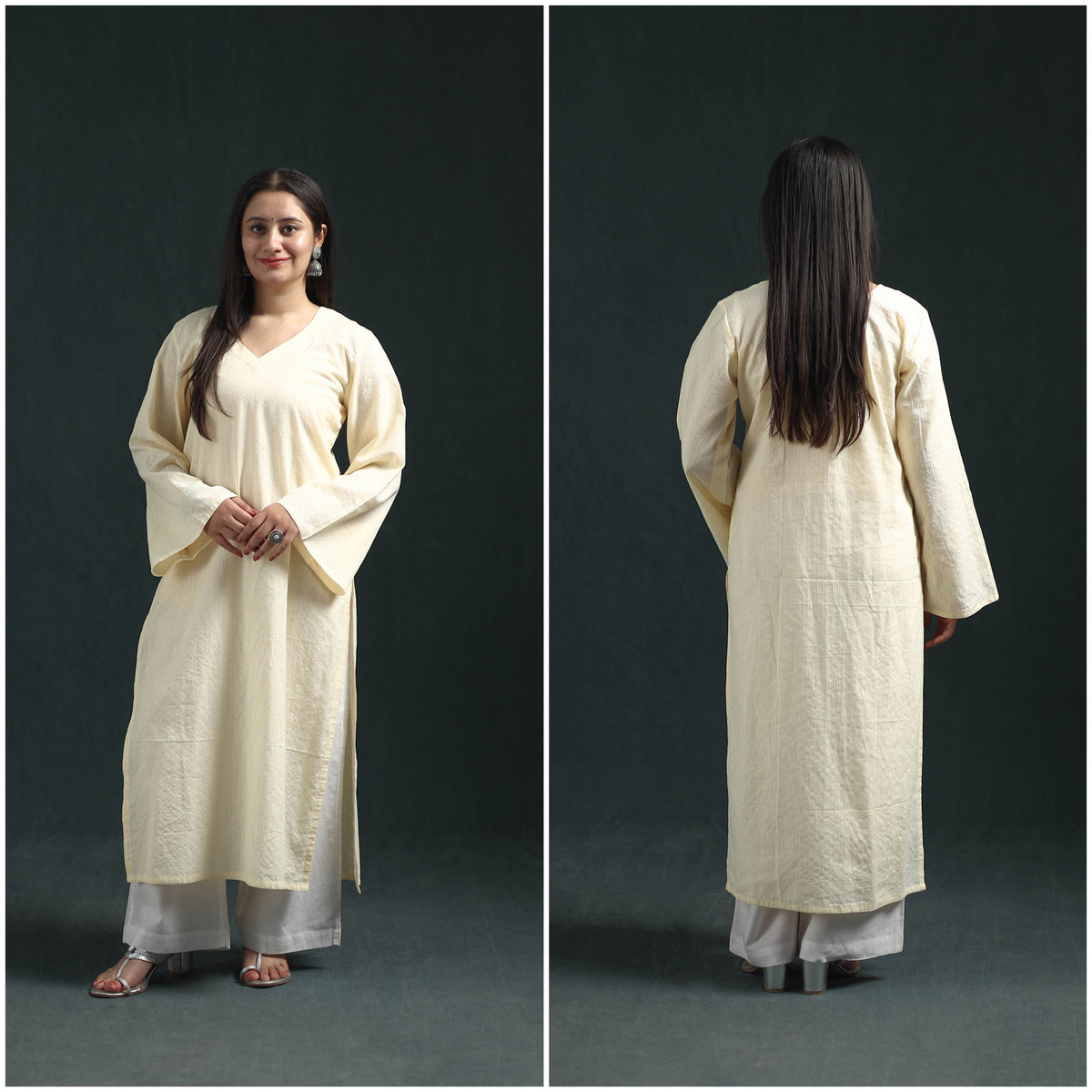 Plain Running Stitch Cotton Straight Long Kurta for women 11