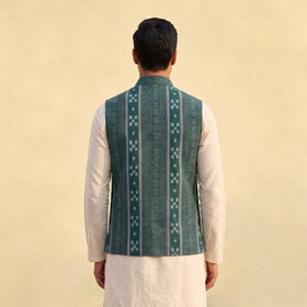 Sambalpuri Ikat Weave Cotton Men Nehru Jacket 09