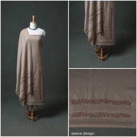 Kashmiri Aari Hand Embroidered Cutwork Pure Merino Wool Unstitched Dress Material: Kurta, Bottom with Dupatta 09