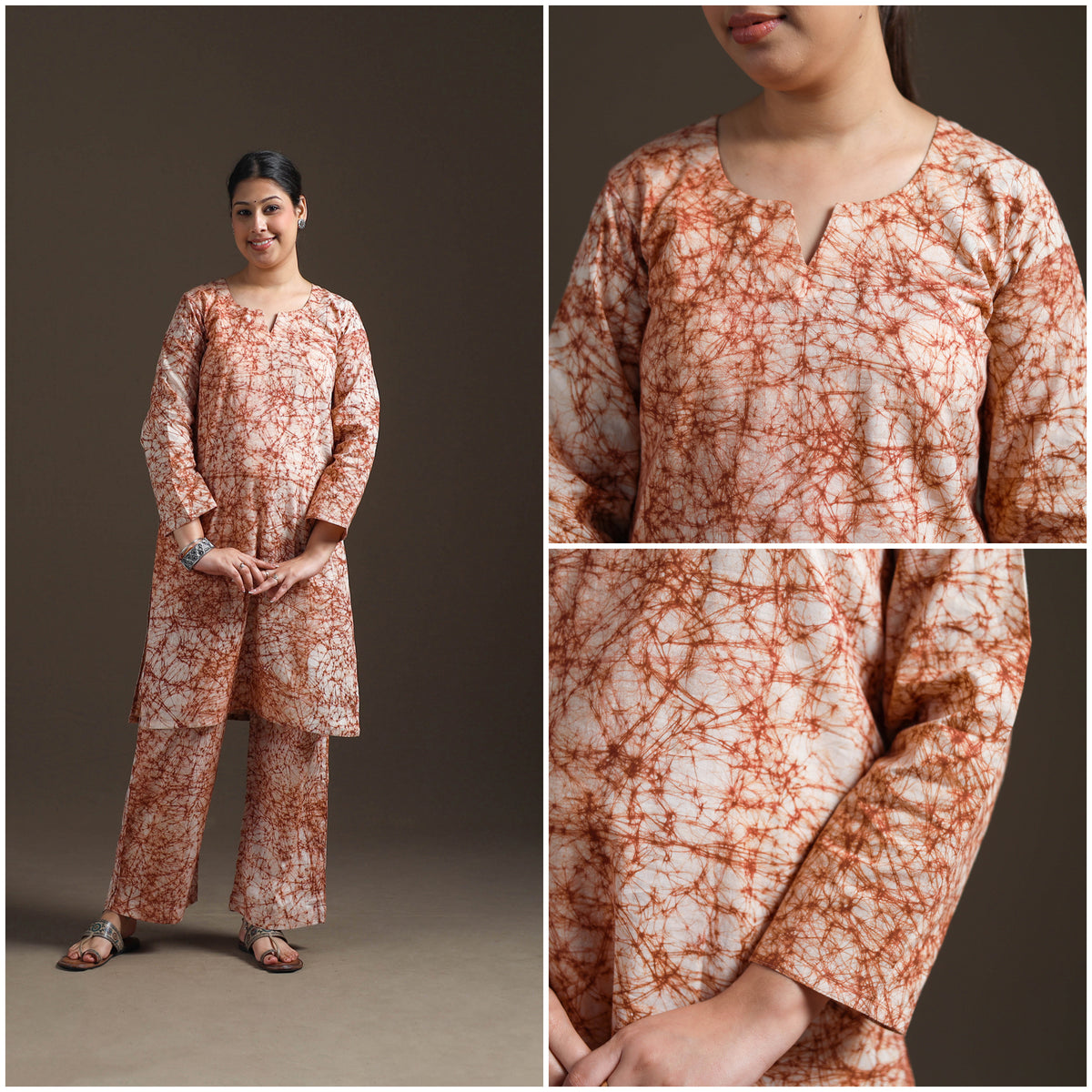 Hand Batik Print Cotton Straight Kurta with Palazzo Set for women 07