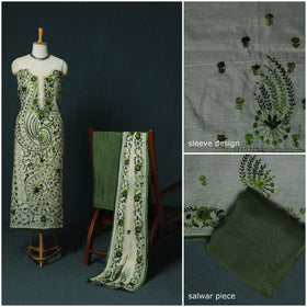 Green - Hand Embroidered Chanderi Silk 3pc Unstitched Dress Material 40