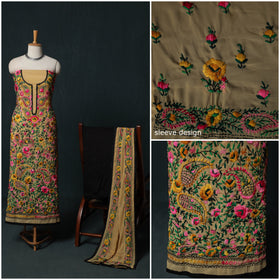 Hand Embroidered Georgette 3pc Unstitched Dress Material Suit Set 10