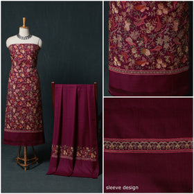3pc Heavy Embroidered Wool Unstitched Dress Material Suit Set 48