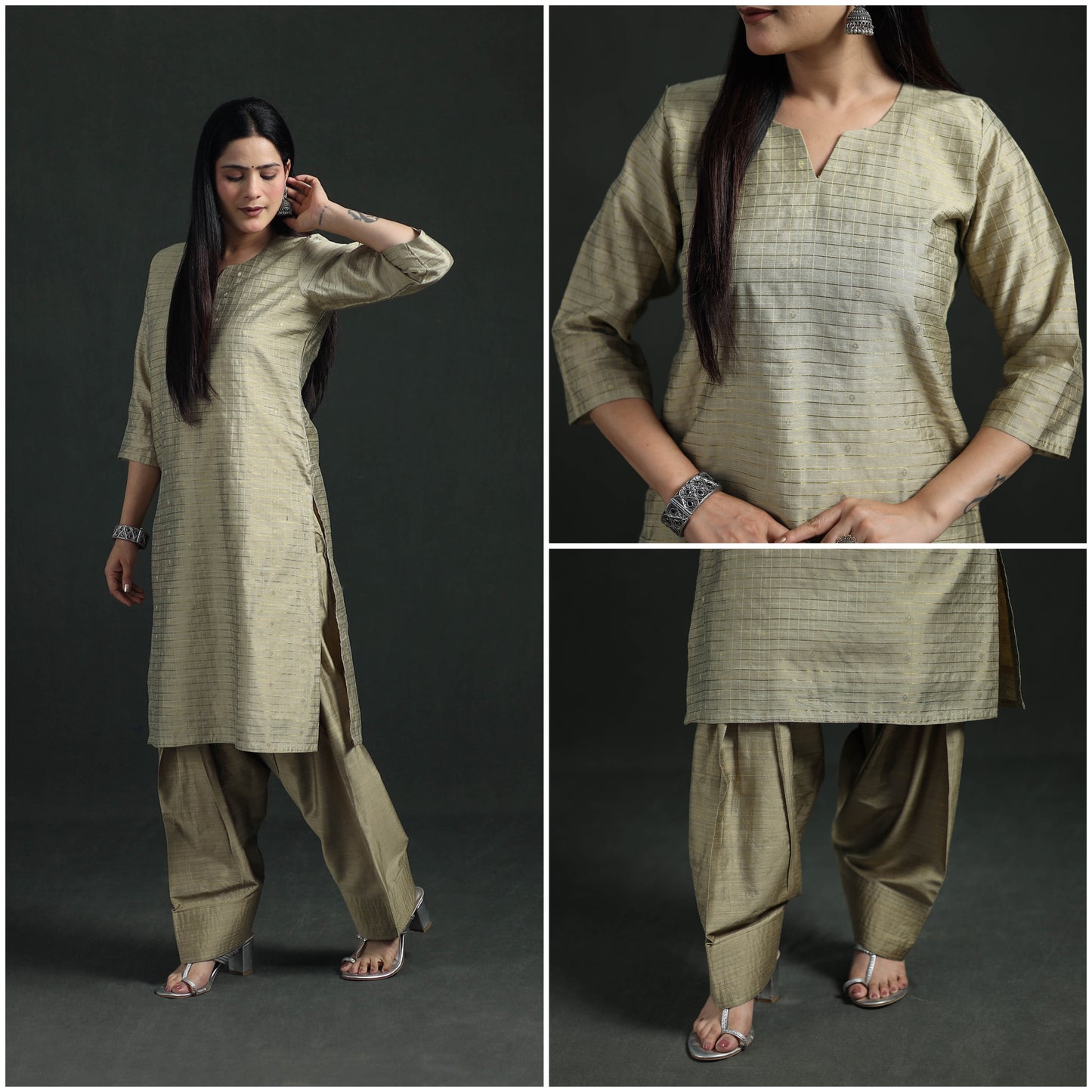 Spun Dupion Viscose Silk Zari Buti Straight Kurta with Salwar Set for women 09
