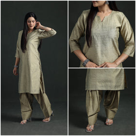 Spun Dupion Viscose Silk Zari Buti Straight Kurta with Salwar Set for women 09