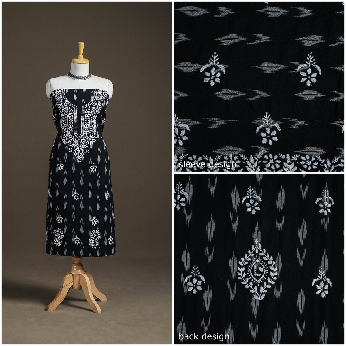 Lucknowi Chikankari Hand Embroidered Cotton Unstitched Kurta Material (2.5M) 10