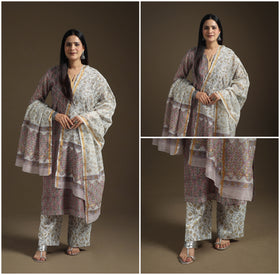 Gota Work Sanganeri Hand Block Print Chanderi Silk Suit Set with Dupatta for Women 06