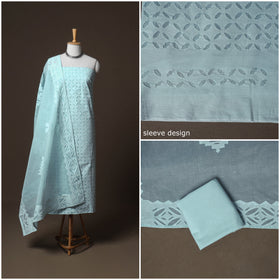 Applique Cutwork Cotton Unstitched Dress Material: Kurta, Bottom & Dupatta 10