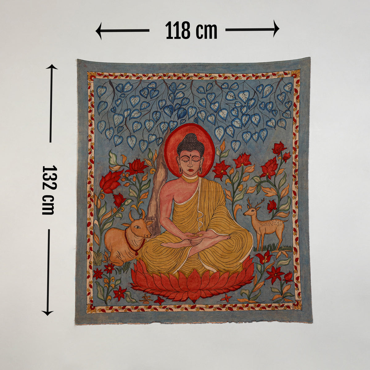 Srikalahasti Kalamkari Art Wall Hanging with Lord Buddha Motif by Ghanshyam Sarode (52 x 46 in) 10