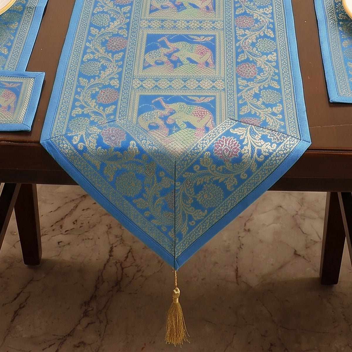 13pc Dining Table Linen Set in Brocade Banarasi Silk 04