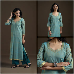 Mangalagiri Pure Handwoven Cotton Mirror Work Straight Kurta for women 01