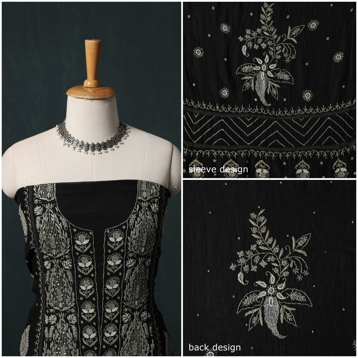 Mul Chanderi Semi Stitched Heavy Hand Embroidered Beadwork 2pc Chikankari Kurta Set 11