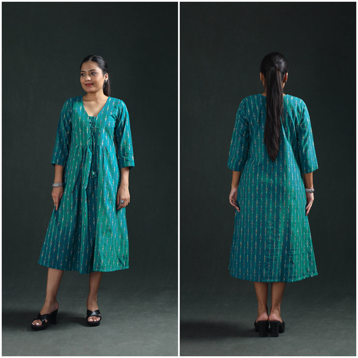 Pochampally Ikat Cotton Flared Long Dress for Women 02