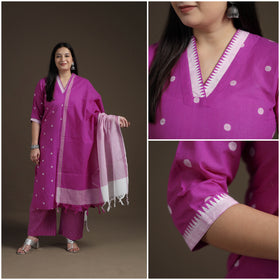 Jacquard Woven Cotton Straight Kurta with Palazzo & Dupatta Suit Set for Women 09