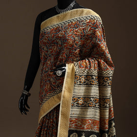 Orange - natural dyed pedana chanderi silk kalamkari saree