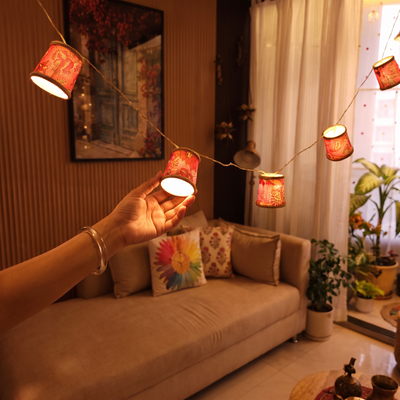 Handmade Decorative Fairy Light (10m), lit in a home in the evening, AI visual of the light, iTokri