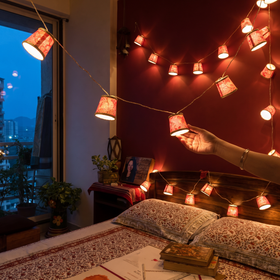 Handmade Decorative Fairy Light (10m), lit in a home in the evening, AI visual of the light, iTokri