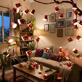 Handmade Decorative Fairy Light (10m), lit in a home in the evening, AI visual of the light, iTokri