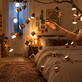 Handmade Decorative Fairy Light (10m), lit in a home in the evening, AI visual of the light, iTokri