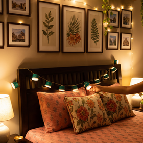 Handmade Decorative Fairy Light (10m), lit in a home in the evening, AI visual of the light, iTokri