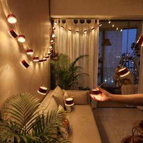 Handmade Decorative Fairy Light (10m), lit in a home in the evening, AI visual of the light, iTokri