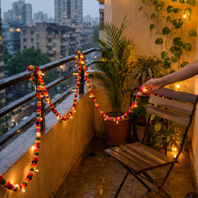 Handmade Decorative Fairy Light (10m), lit in a home in the evening, AI visual of the light, iTokri