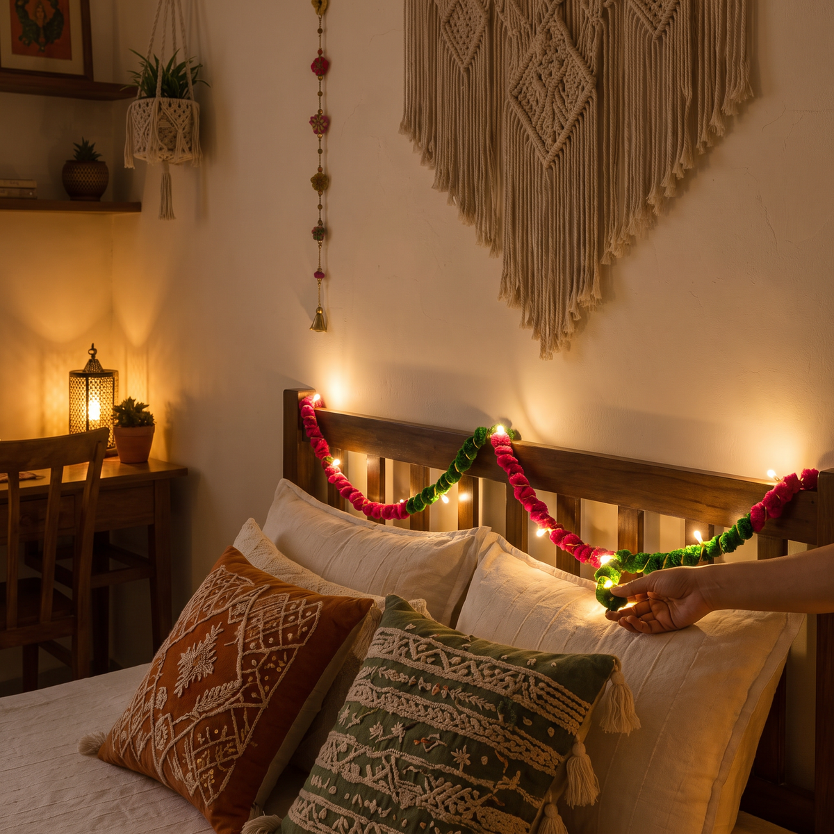 Handmade Decorative Fairy Light (10m), lit in a home in the evening, AI visual of the light, iTokri