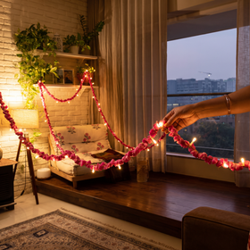 Handmade Decorative Fairy Light (10m), lit in a home in the evening, AI visual of the light, iTokri