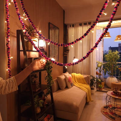 Handmade Decorative Fairy Light (10m), lit in a home in the evening, AI visual of the light, iTokri