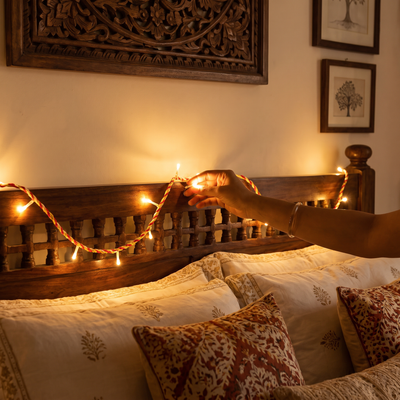 Handmade Decorative Fairy Light (10m), lit in a home in the evening, AI visual of the light, iTokri