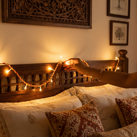 Handmade Decorative Fairy Light (10m), lit in a home in the evening, AI visual of the light, iTokri