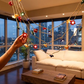 Handmade Decorative Fairy Light (10m), lit in a home in the evening, AI visual of the light, iTokri