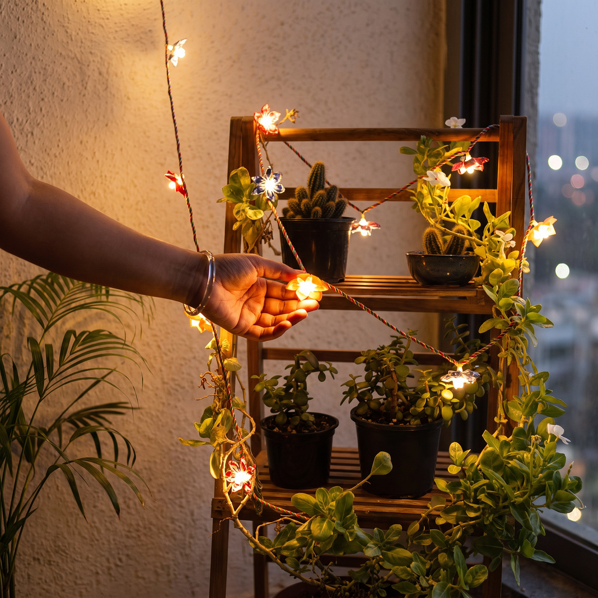 Handmade Decorative Fairy Light (10m), lit in a home in the evening, AI visual of the light, iTokri