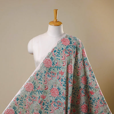 Green Block Print Cotton Sanganeri Fabric
