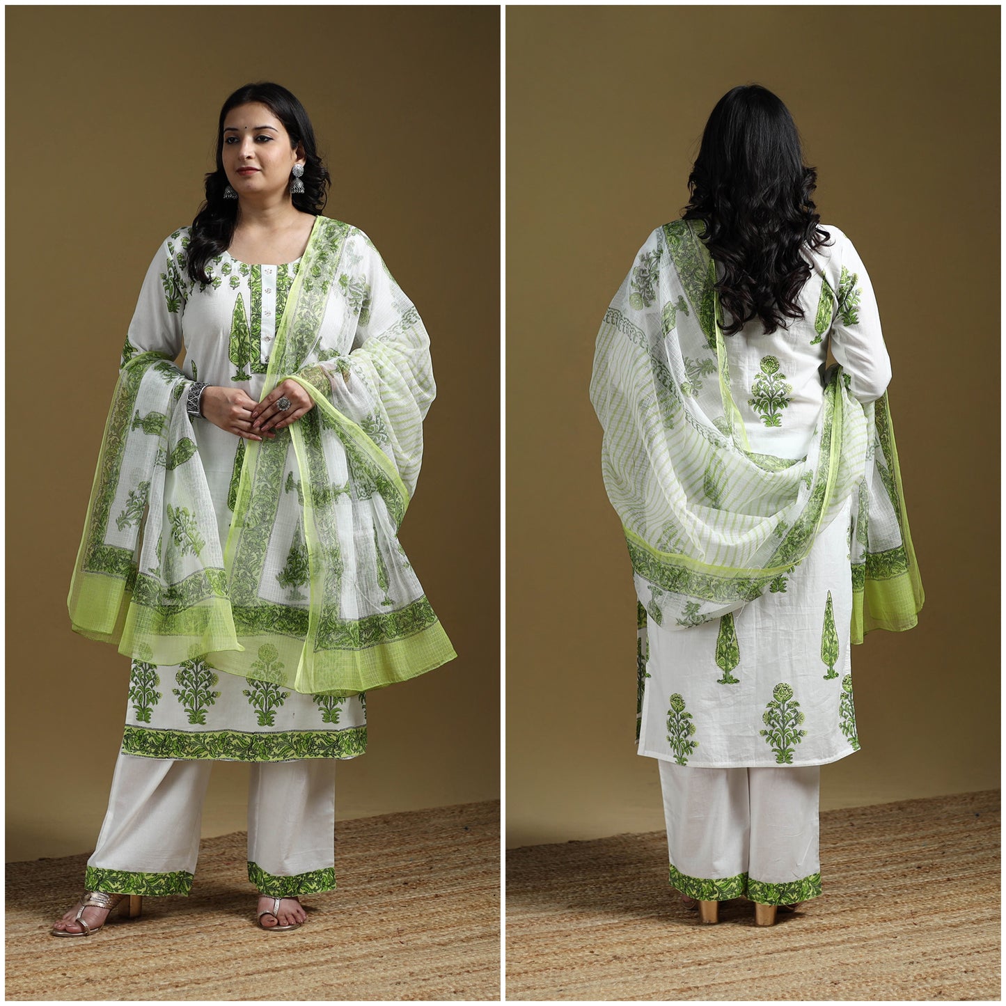 Sanganeri Hand Block Print Cotton Suit Set with Dupatta for women 02