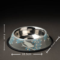 Floral Handpainted Enamelware Stainless Steel Pet Bowl
