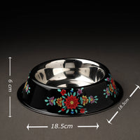 Floral Handpainted Enamelware Stainless Steel Pet Bowl