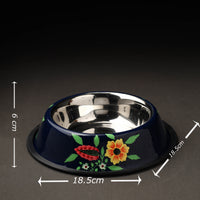 Floral Handpainted Enamelware Stainless Steel Pet Bowl