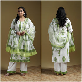 Sanganeri Hand Block Print Cotton Suit Set with Dupatta for women 02