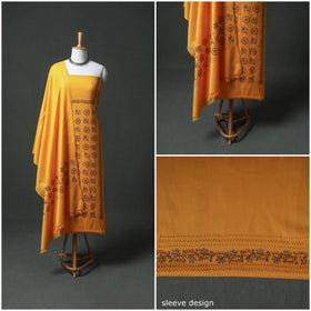 Kashmiri Aari Hand Embroidered Cutwork Pure Merino Wool Unstitched Dress Material: Kurta, Bottom with Dupatta 10
