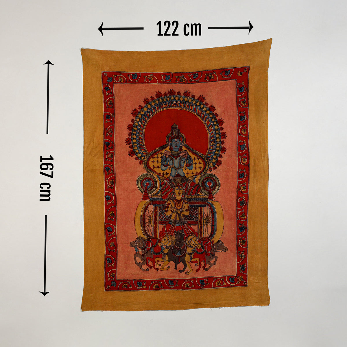 Srikalahasti Kalamkari Art Wall Hanging with Sun God Motif by Ghanshyam Sarode (66 x 48 in) 11