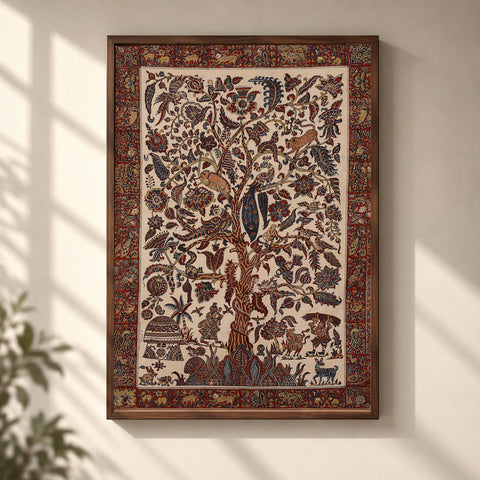 Kalamkari art wall hanging with tree of life motif by pitchuka srinivas (72 x 60 in)