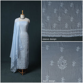 Lucknowi Chikankari Kota Doria Cotton Semi Stitched Dress Material: Kurta with Dupatta 14