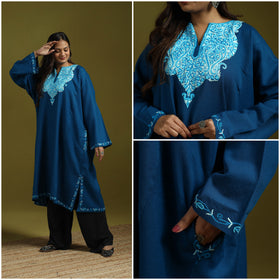 Pink - Handwoven Aari Hand Embroidered Kashmiri Merino Wool Pheran 35