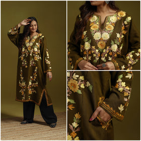 Pink - Handwoven Aari Embroidered Kashmiri Merino Wool Pheran 08