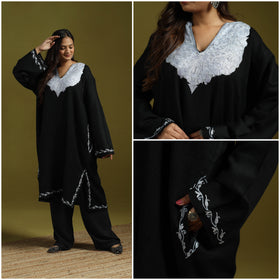 Pink - Handwoven Aari Hand Embroidered Kashmiri Merino Wool Pheran 37