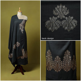 Black - 3pc Chain Stitch Embroidered Merino Wool Unstitched Dress Material 20