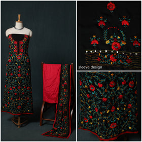 Hand Embroidered Georgette 3pc Unstitched Dress Material Suit Set 11