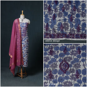 Lucknowi Chikankari Hand Work Unstitched Dress Material: Kurta & Dupatta with Jewellery 10